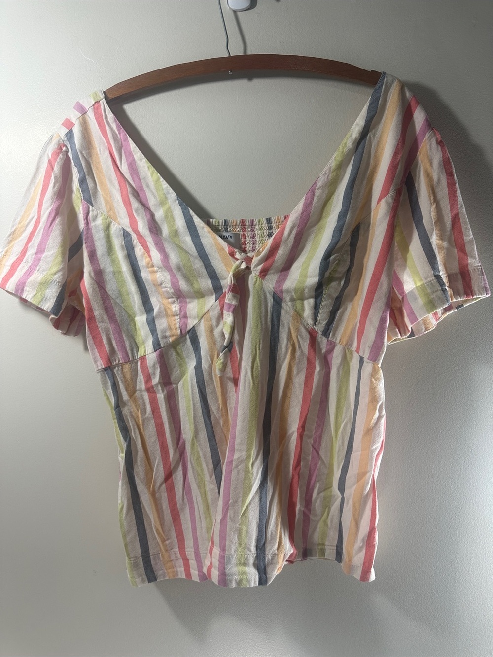 Old Navy Multi-Color Striped Tie-Front Short Sleeve Top Size Large
